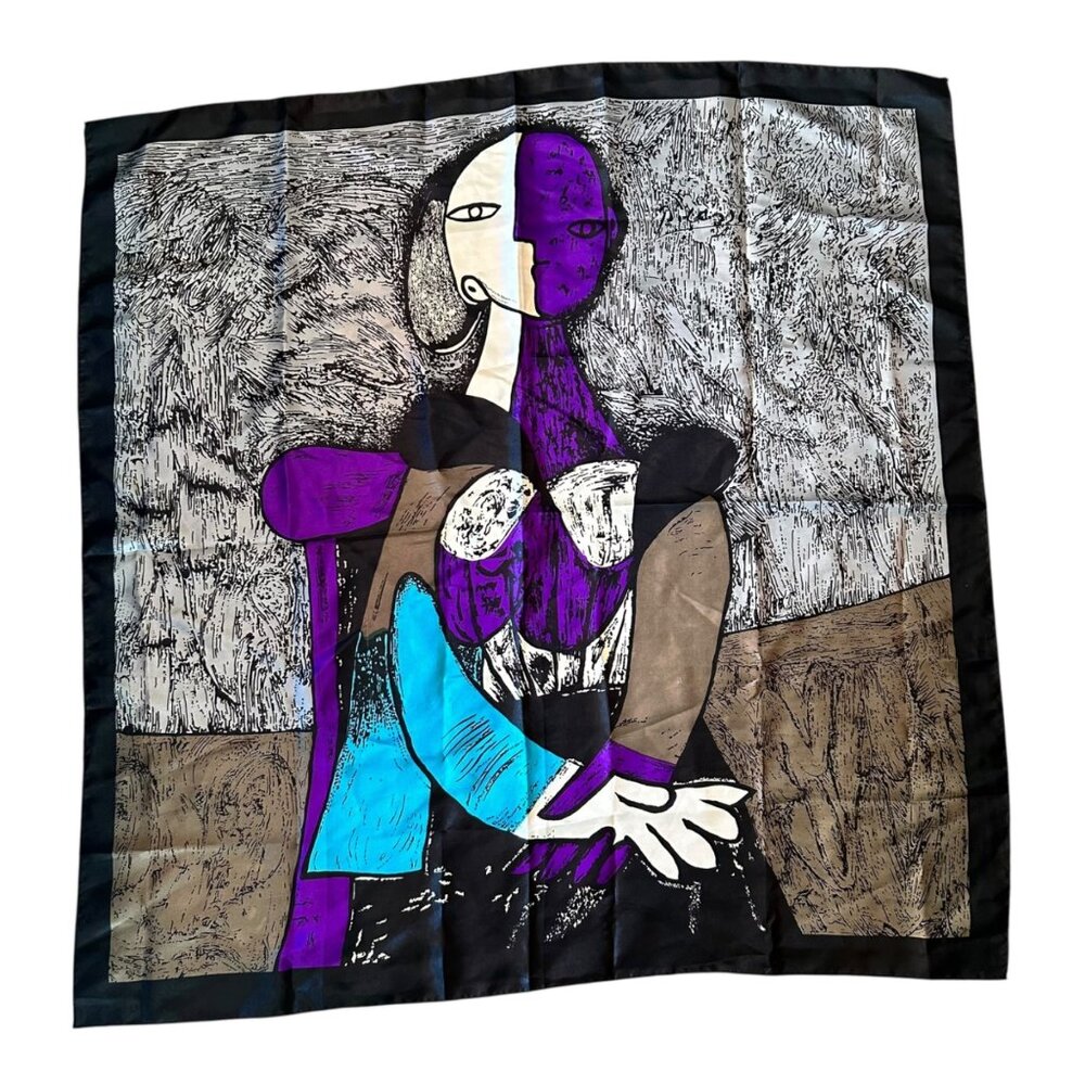 Vintage Pablo Picasso Art To Wear Cubism Portrait Square Scarf